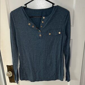 SHEIN Teal Long Sleeve Top with Button Accents